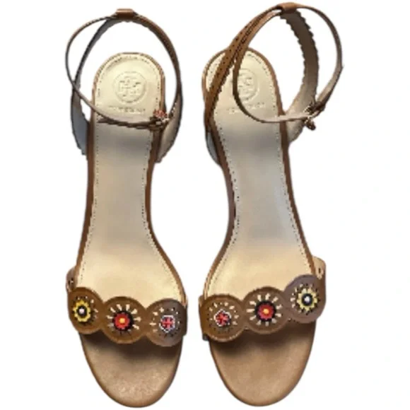 Tory Burch Marguerite Perforated Cutout Floral Chunk Heel Sandals Size 6.5 - Picture 7 of 13